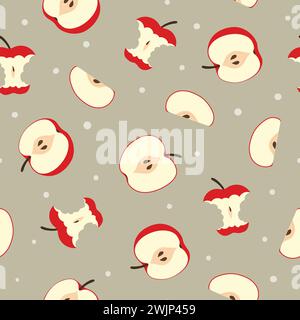 Seamless red apple pattern. Vector fruit background. Textile, fabric design Stock Vector