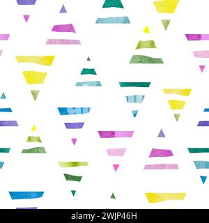 Colorful triangles pattern. Seamless geometric background with striped watercolor triangle shapes Stock Vector
