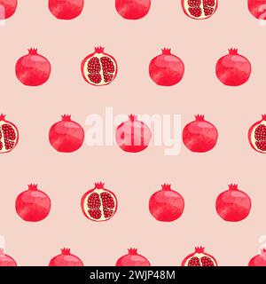 Seamless pomegranate pattern. Vector simple watercolor illustration with red fruits Stock Vector