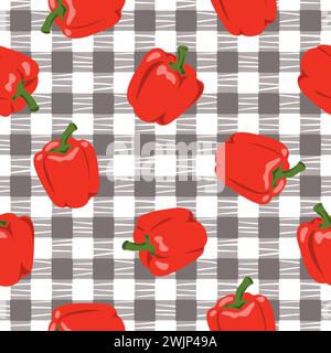 Seamless vegetable pattern with red peppers. Vector bell pepper illustration Stock Vector
