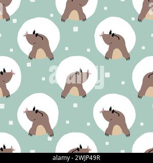 Cartoon moles seamless pattern. Polka dot vector illustration. Baby print Stock Vector