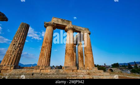 Ancient temple with doric columns under a clear blue sky, athens ...