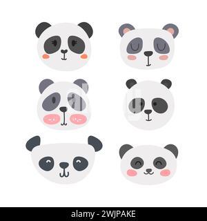 Set of cute pandas. Funny doodle animals. Little panda in cartoon style. Vector illustration Stock Vector