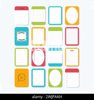 Template for notebooks. Notes, labels, stickers. Collection of various note papers. Cute design elements. Vector illustration Stock Vector