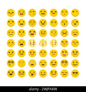 Set of emoticons. Cute emoji icons. Flat design. Avatars. Funny cartoon faces. Vector illustration Stock Vector
