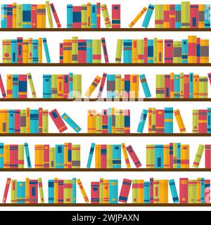 Seamless pattern with books on bookshelves. Library, bookstore. Flat design. Vector illustration Stock Vector