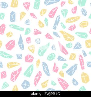 Geometric seamless pattern with crystals and diamonds. Polygonal artistic background with crystal shapes. Vector illustration Stock Vector