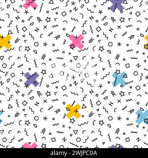 Memphis seamless pattern with geometric shapes. Trendy background for poster, invitation card or fabric cover. Vector illustration Stock Vector