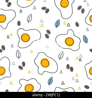Hand drawn seamless pattern with fried eggs. Breakfast background. Scrambled eggs. Omelette. Vector illustration Stock Vector