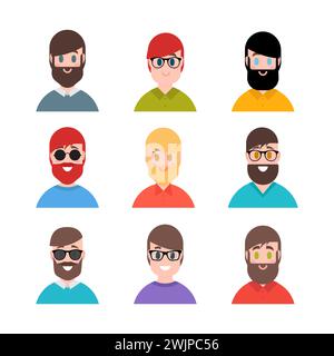 Stylized young boys and men. Avatars in cartoon flat style. Male characters. Vector illustration Stock Vector