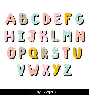 Hand drawn English alphabet. Cute letters for your design. Colorful font. Vector illustration Stock Vector