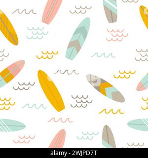 Summer seamless pattern with surfboards. Cute sea background. Flat style design. Vector illustration Stock Vector