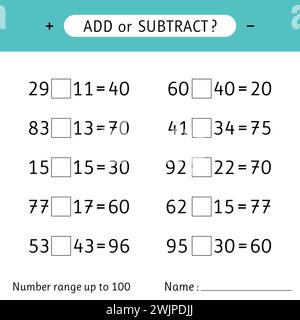 Addition. Number range up to 100. Math worksheet for kids. Solve ...