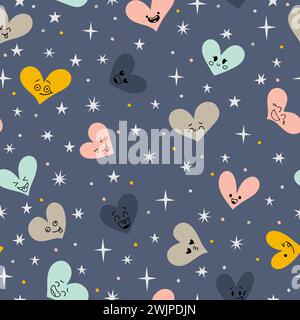 Cute seamless pattern with hand drawn hearts. Romantic background. Design elements for Valentines and wedding day. Heart emojis. Vector illustration Stock Vector