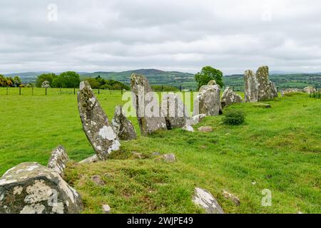 Beltany stone circle, an impressive Bronze Age ritual site located to the south of Raphoe town, County Donegal, Ireland. Dating from circa 2100-700 BC Stock Photo