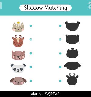 Shadow matching game for kids. Worksheets with animals. Find the ...