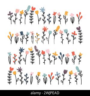 Big set of doodle flowers. Hand drawn botanical floral elements. Wedding concept. Decorative design. Vector illustration Stock Vector