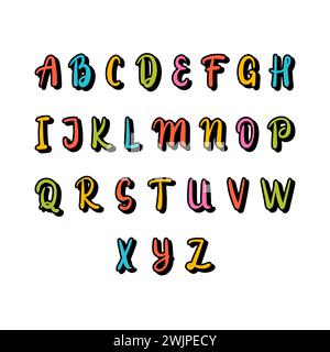 Hand drawn alphabet. Colorful font. Cute elements for your design. Use it for create greeting cards, poster, birthday party, invitations. Vector illus Stock Vector