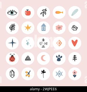 Set of hand drawn design elements. Sticker templates for planners, agenda, organizers or checklists. Cartoon doodle style. Vector illustration Stock Vector
