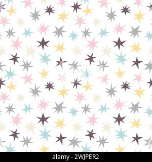 Scandinavian seamless pattern with stars. Cute background with colored shooting stars. Flat style. Vector illustration Stock Vector