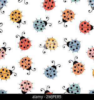 Hand drawn seamless pattern with ladybugs. Cute background. Simple graphic design. Scandinavian style. Vector illustration Stock Vector