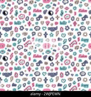 Cute abstract seamless pattern with hand drawn doodle elements. Stickers. Vector Stock Vector