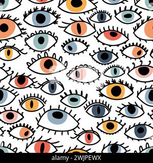 Seamless pattern with hand drawn colorful eyes. Stylish background. Fashion style. Evil eye, magic, witchcraft. Vector illustration Stock Vector