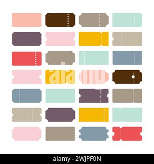 Set of vector templates entry tickets. Blank tickets. Sale, discount, coupons with ruffle edges. Concert, cinema cards. Vector illustration Stock Vector