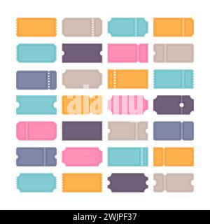 Set of vector templates entry tickets. Blank tickets. Discount, sale, coupons with ruffle edges. Concert, cinema cards. Vector illustration Stock Vector