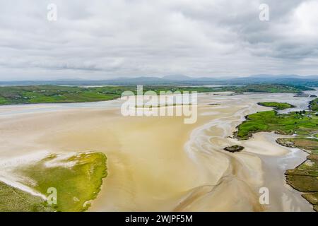 Aerial view of Loughros peninsula and dried up Loughros Beg Bay corner in the vicinity of Assaranca Waterfall, Ireland Stock Photo