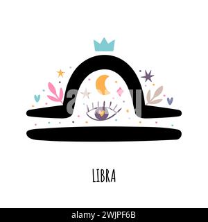 Libra. Zodiac sign. Astrological horoscope signs on white background. Stylized symbol. Vector illustration Stock Vector