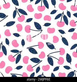 Cute seamless pattern with cherry. Sweet juicy cherries isolated on white background. Textile, wrapping, nursery wallpapers. Vector illustration Stock Vector