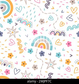 Cute scandinavian seamless pattern. Hand drawn nursery design. Trendy baby texture for fabric, textile, cloth, wrapping paper. Childish background. Ve Stock Vector