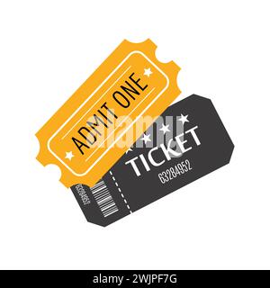 Two tickets close up top view isolated on white background. Ticket icon. Concert, cinema, theater, play, party, event, festival. Vector illustration Stock Vector