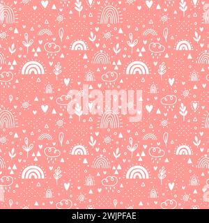 Cute seamless pattern. Background with rainbows. Nursery design. Trendy texture for fabric, textile, wrapping paper, cloth. Vector illustration Stock Vector