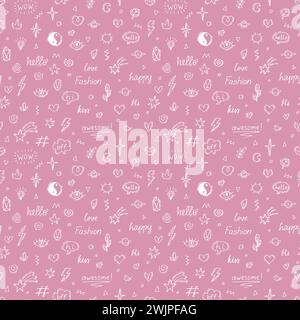 Abstract seamless pattern with doodle boho style elements. Hand drawn background with old school tattoo design. Vector illustration Stock Vector