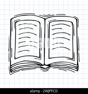 Hand drawn book, notebook. Outline icon. Sketch style. Checkered background. Vector illustration Stock Vector