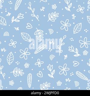 Cute floral seamless pattern with hand drawn elements. Scandinavian style. Doodle flowers. Christmas. Vector illustration Stock Vector