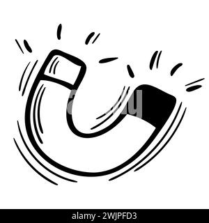 Hand drawn magnet icon isolated on white background. Back to school. Vector illustration Stock Vector