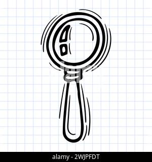 Hand drawn magnifying glass icon on checkered background. Office supplies doodle. Vector illustration Stock Vector