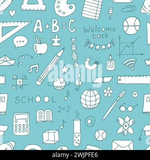 Seamless pattern with hand drawn school elements. Back to school. Welcome back. Vector illustration Stock Vector