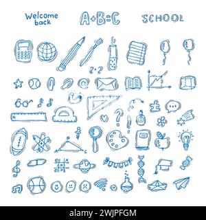 Hand drawn doodle set of school objects and symbols. Sketchy elements. Back to school. Education. Vector illustration Stock Vector