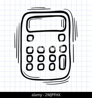 Hand drawn calculator icon on checkered background. Office supplies doodle. Vector illustration Stock Vector