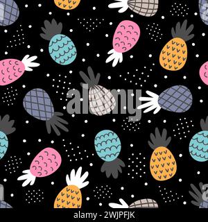 Seamless pattern with pineapples. Food. Cute summer background with tropical fruit. Vector illustration Stock Vector