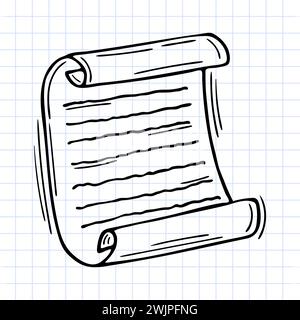 Hand drawn diploma, charter, certificate. Outline icon. Sketch style. Checkered background. Vector illustration Stock Vector