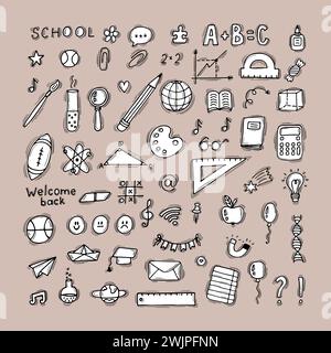 Back to school. Hand drawn doodle set of school objects and symbols. Education. Sketchy elements. Vector illustration Stock Vector