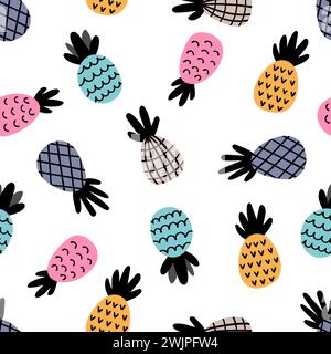 Seamless pattern with pineapples. Cute summer background with tropical fruit. Vector illustration Stock Vector