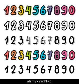 Set of hand drawn ten numbers from zero to nine. Numeral collection ...