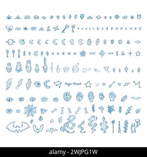 Mystical hand drawn elements. Magic, witchcraft, esoteric icons set. Doodle style. Halloween. Vector illustration Stock Vector