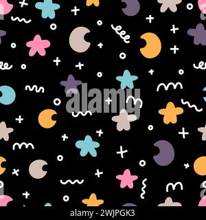 Abstract cute hand drawn seamless pattern. Geometric shapes doodle drawing. Wrapping paper. Vector illustration Stock Vector